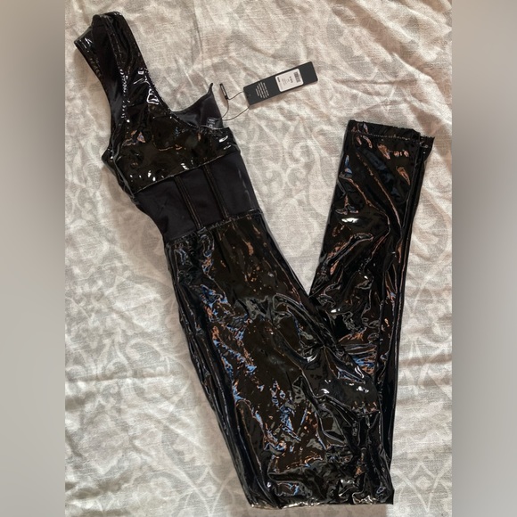 Fashion Nova Black Lory Latex Jumpsuit - Picture 4 of 8